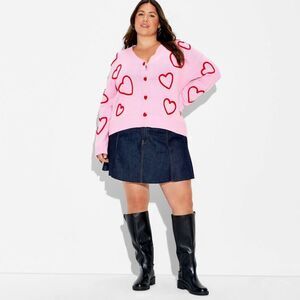 33 Degrees - Women's Hearts Graphic Cardigan Sweater - Light Pi Pink